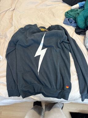 Aviator Nation Charcoal Crewneck with White Lightning Bolt